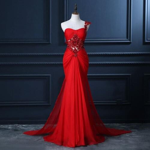 Sexy Red Mermaid Prom Dress Froml Dress One Shoulder Chapel Train Party Dress Custom