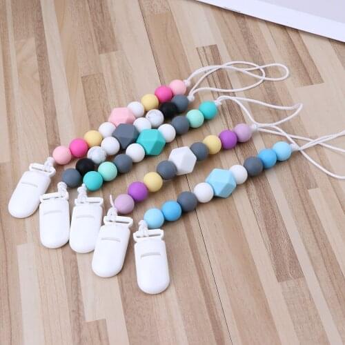 Teething Dummy Clips Baby Soother Chains Silicone Beads Teether Pacifier Holder