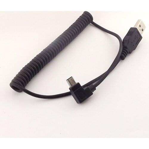 1pcs Spiral Coiled USB 2.0 A Male to Mini USB 5 Pin Male Left Angle Adapter Cable 5FT
