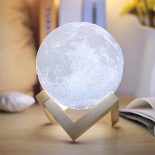 Lighting Moon Lamps 3 Colors 3D Print LED Light USB Rechargeable Touch Control Dimmable with Stand Creative Room Decor