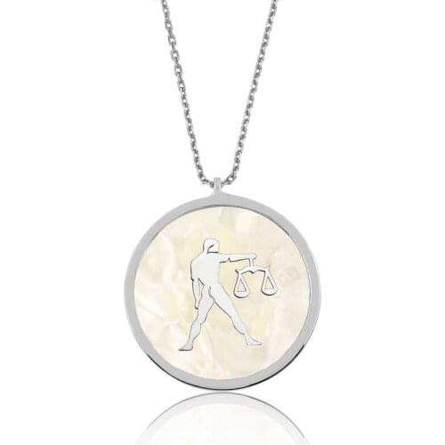 Tevuli 925 Sterling Silver Mother Of Pearl Cubic Zirconia Libra Lady Necklace