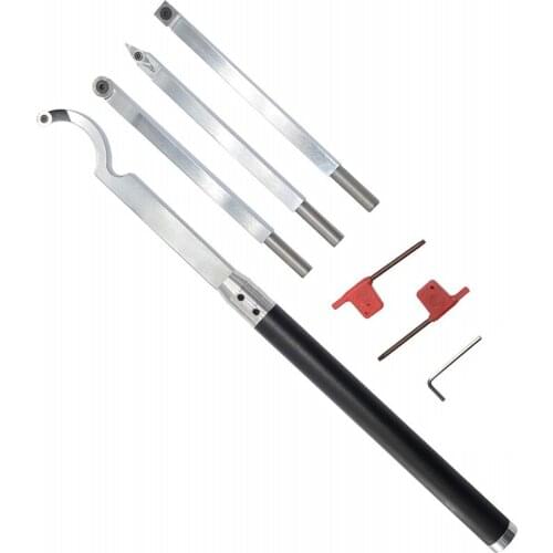Tipped Wood Turning Tools Set Lathe Rougher Finisher Detailer Swan Neck Hollowing Tools and Interchangeable Aluminum Alloy Grip