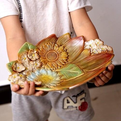 EUROPEAN ART COLOR CERAMIC FRUIT TRAY DECORATION HOME THREE-DIMENSIONAL FLOWER TRAY LIVING ROOM KEY REMOTE CONTROL STORAGE BASIN