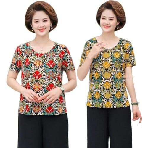 2021New Mother T-Shirt Summer Short SleeveTop Round Neck Printed Western Style Loose Ladies T-Shirt All-Match Stretch Shirt