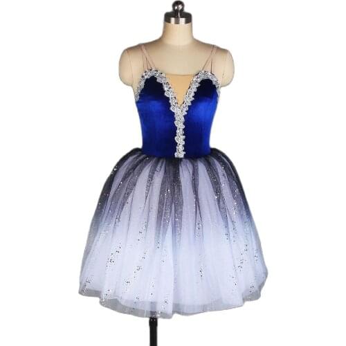Adults Camisole Ballet Dress Ballerina Tutu Costumes Navy Blue Velvet Bodice with Ombre Black to White Romantic Tutu Skirt 20530