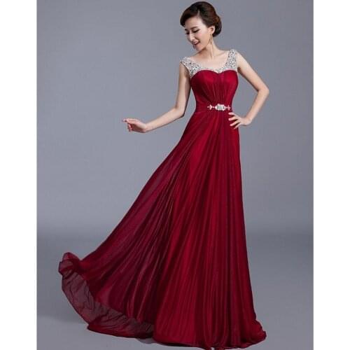 Vestidos De Noiva Burgundy Long Evening Formal Dress 2021 V-neck Beading Guest Prom Dinner Party Gown