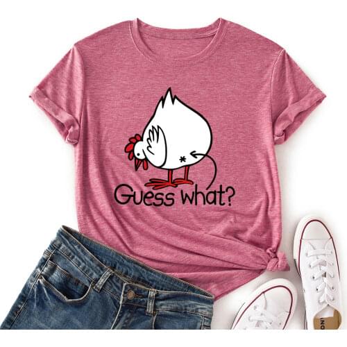 Women Crew Neck Short Sleeve Casual Summer T-shirts Guess What Graphic Tee Shirts Tops Female Clothes Streetwear Shirts