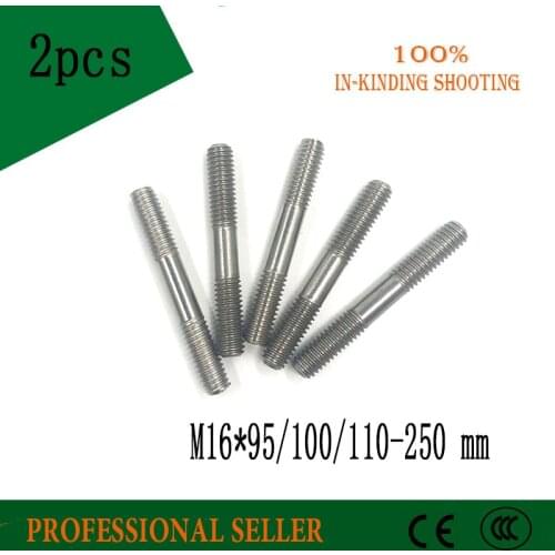 2PCS M16 304 Stainless Steel Double End Threaded Screw Headless Double Thread Studs Bolt M16*95/100/110-250 mm
