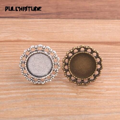 4pcs Fit 15mm Glass Round Cabochons,Ring Bezels Antique Bronze Color Plated Adjustable Ring Settings Blank/Base