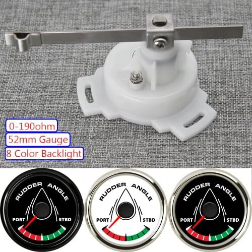 8 Color Backlight 52mm Boat Marine Rudder Angle Indicator 0-190 ohm With Rudder Angle Sensor PORT~STBD Rudder Angle Gauge Meter
