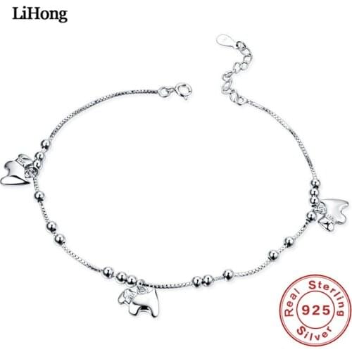 2018 New Solid Silver 925 Sterling Silver Anklet Puppy Bead Silver Chain Woman Summer Jewelry