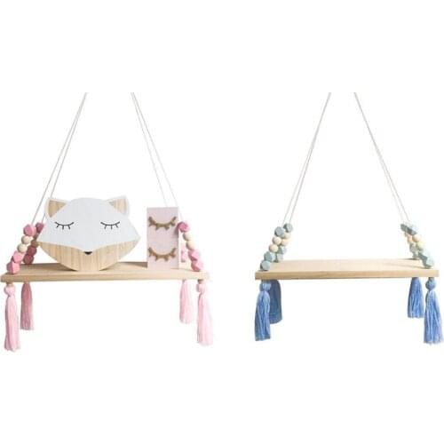 Wooden Wall shelf Hanging Tassel Children baby Nordic Style Wall Frame