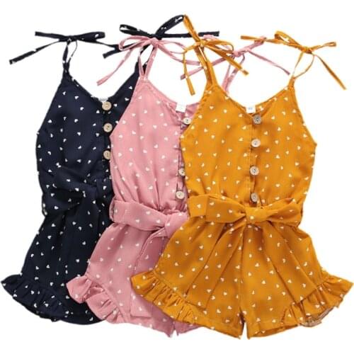2020 Baby Summer Clothing Toddler Kid Baby Girl Strap Sleeveless Romper Jumpsuit Little Hearts Print Shorts Outfits