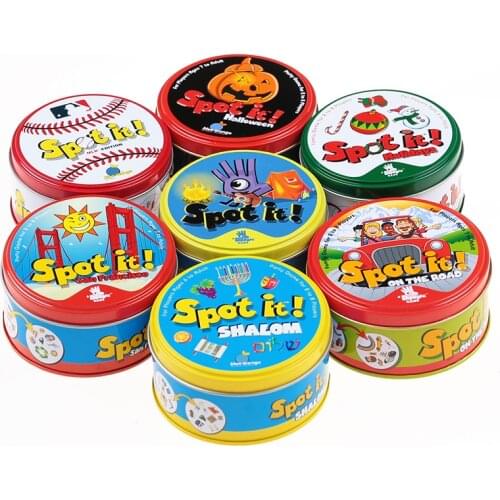Dobble Board Game Toy Iron Box 55 Cards Sport Fun Family Animals Jr Hip Kids Board Game Gift Holidays Camping 123 Tin Box