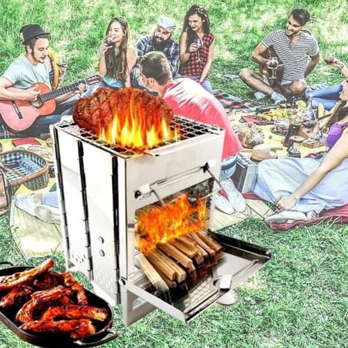 Mini Camping Windproof Wood Stove Adjustable Folding Wood Stove Burning for Outdoor Cooking Picnic Hunting BBQ Travel Wood Stove