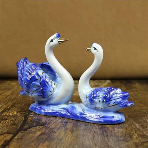 Porcelain Swan Couple Miniature Handmade Ceramic Animal Lovers Figurine Desktop China Decoration Craft Ornament Gift Accessories