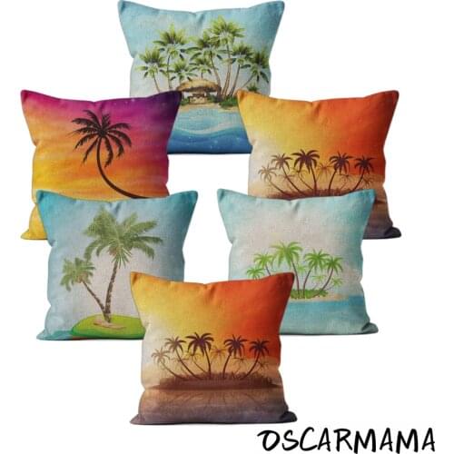 Hawaii Palmier Tropical Linen Cushion Cover 45x45 40x40 Throw Pillow Case Living Room Car Seat Cousin Summer Ornamental Salon