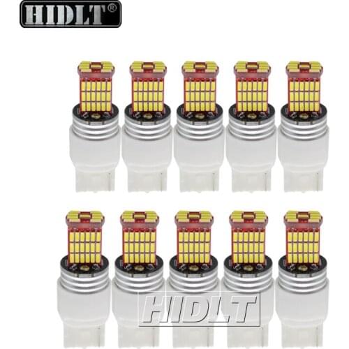 HIDLT 10PCS T20 LED W21W W21/5W Bulbs White 12V 7440 45SMD 4014 Canbus Error Free Auto Turn Signal Reverse Tail Light Car Lamps