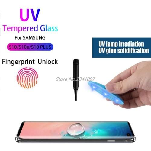 Full 5D Curved UV Glue For Samsung Galaxy S10 PLUS S10+ Tempered Glass fingerprint unlock UV glass for S10 S10e Screen Protector
