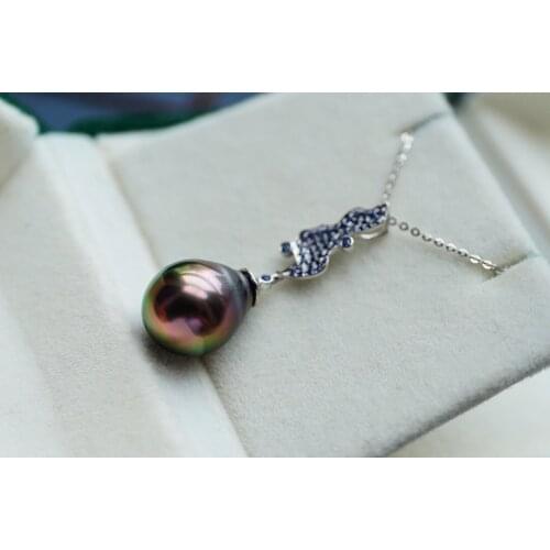 JHY426 Solid 18K Gold Nature 11.6mm Tahiti Black Pearl Pendants Necklaces for Women Fine Jewelry for Women Gifts