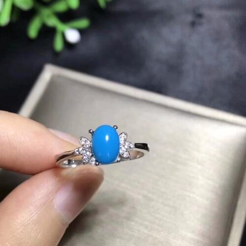 Natural turquoise ring, blue, rare gemstone, 925 sterling silver, natural gem store