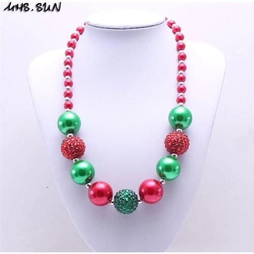 MHS.SUN 1PCS Beautiful Christmas Chunky Necklace Bubblegum Bead Best Gift Baby Girl Chunky Necklace Jewelry For Toddler Children