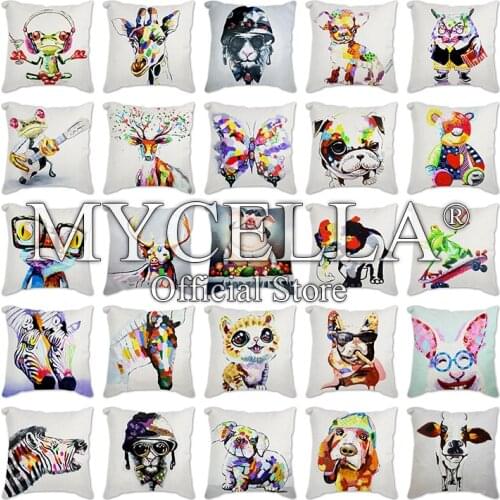 Colorful frog deer cat dog Printed Cushion Cover for Sofa Car Decorative Cushion Cover Linen Pillowcase Throw Pillow Covers