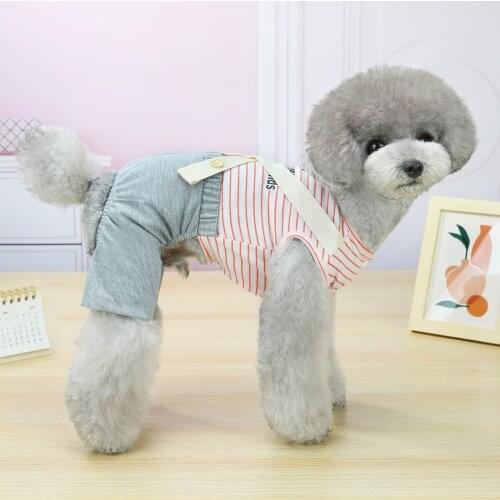 New Korean Striped Dog Clothes Spring Summer Overalls Coat Bichon Yorkshire Dog Home Clothing Cheap Small Dogs Costume Bib