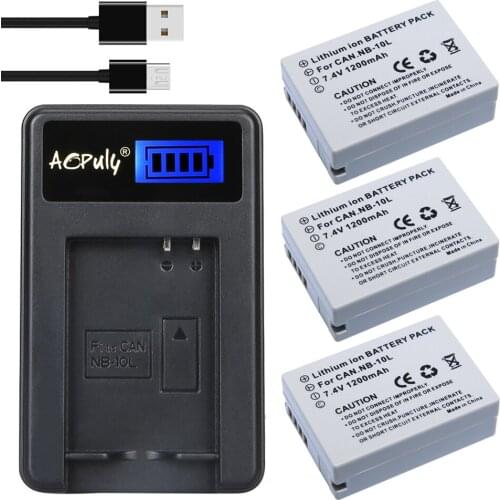 New 3pcs 7.4V 1200Ah NB-10L NB10L Camera Battery + LCD USB Charger for Canon G1X G15 G16 SX40HS SX50HS SX60HS SX40 SX50 SX60 HS