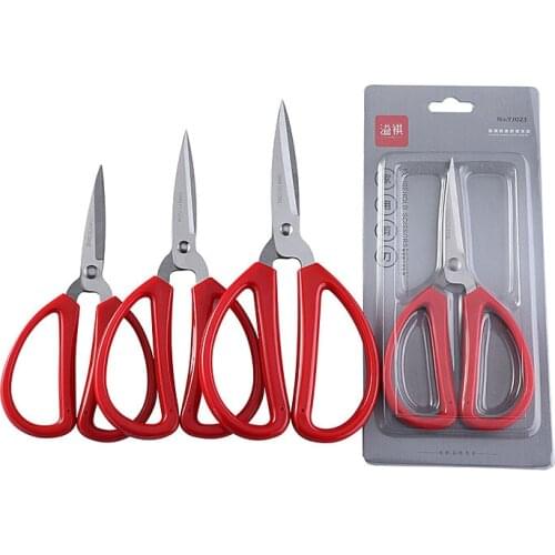 Stainless steel household scissors Red handle large scissors Paper cut student office stationery hand scissors Tailors scissors