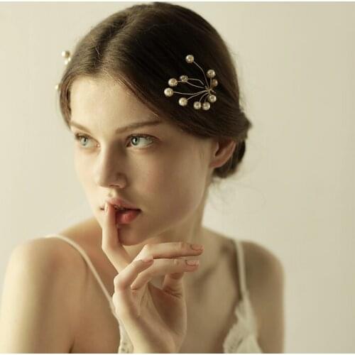 O849 Fancy hair clip bride wedding pearl hairpins for hair handmade vintage chinese hairpiece wedding accessories