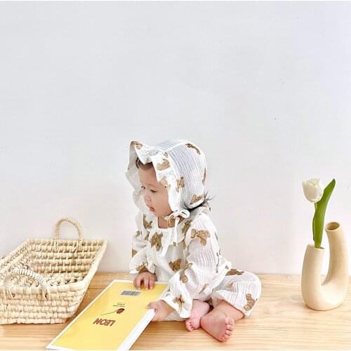 HAYANA 2021 Autumn Baby Clothing New Cotton Cartoon Bear Long Sleeve Rompers With Hat