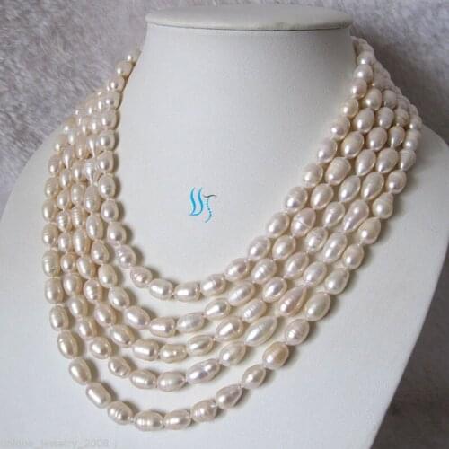 100" 6-7mm White Rice Freshwater Pearl Necklace Strands Natural Color