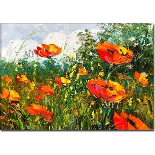Palette Knife Flower Picture Outdoor Landscape Rose Oil Painting Hot Selling Texture Wall Art On Canvas For Villa Decoration