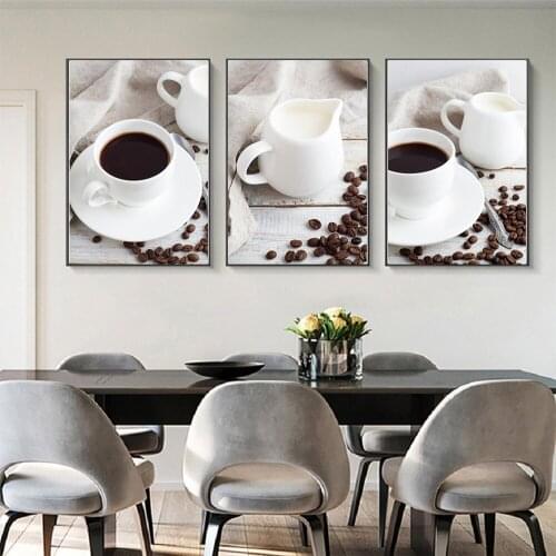 Creative Style Poster Kitchen Home Decor Modern White Cup Coffee Bean Modular Pictures Prints Painting HD Wall Artwork Canvas