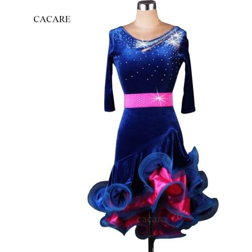 Latin Dance Dress Women Latin Dance Competition Dresses Salsa Samba Costumes D0222 1/2 Sleeve Shinning Rhinestones