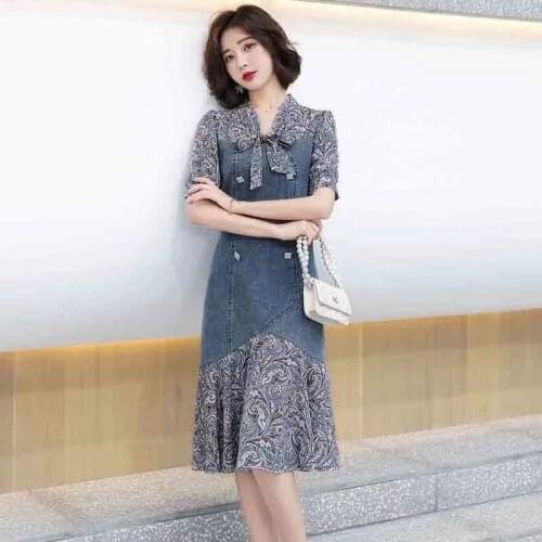 Broken flower dress summer 2021 new French first love sweet design sense small fish tail skirt thin jean skirt