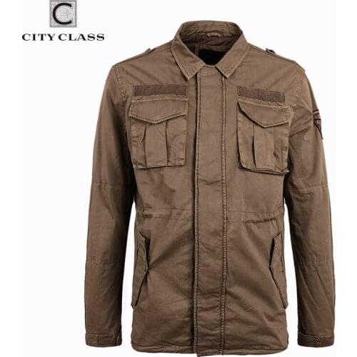 CITY CLASS 2019 Mens 100% Washed Cotton Windbreakers Casual Short Multi colors Turned-down Collar Epaulet Jackets and Coats 3795