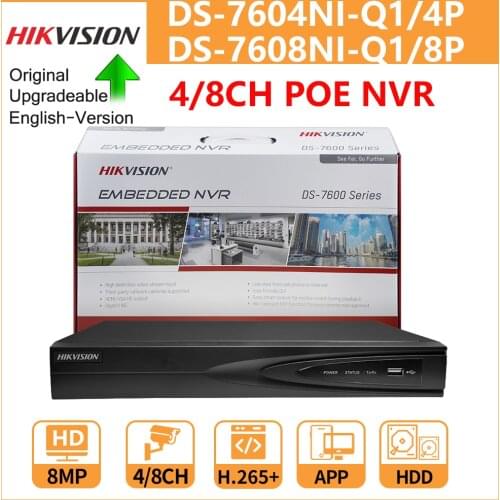 Hikvision PoE 4K NVR DS-7604NI-Q1/4P DS-7608NI-Q1/8P 4/8CH 8MP 1 SATA For IP Camera CCTV Security Network Video Recorder H.265