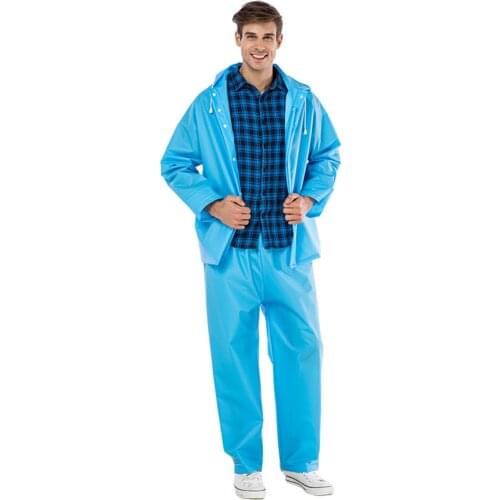 Blue Reusable Raincoat Jacket Pants Set Women Men Waterproof Rain Pants with Hood Windbreaker Women Drifting Rainwear 60YY183