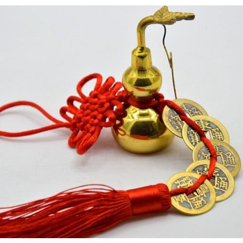 Vintage Chinese wu lou Style Metal Crafts Brass Gourd with leaves Feng Shui Ruyi Cucurbit Craft Home Decoration Accessories