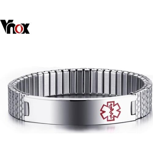 Vnox Free Engraving-Unisex Stainless Steel Medical Alert ID Stretch Bracelet for Men and Women Jewelry