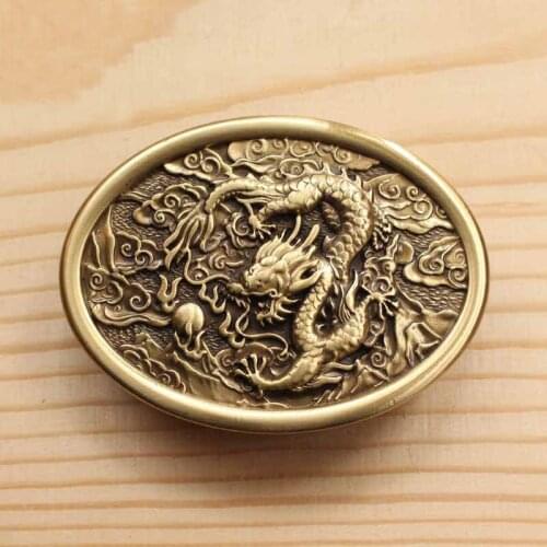 High Quality oval Brass Chinese dragon belt buckle pure copper material