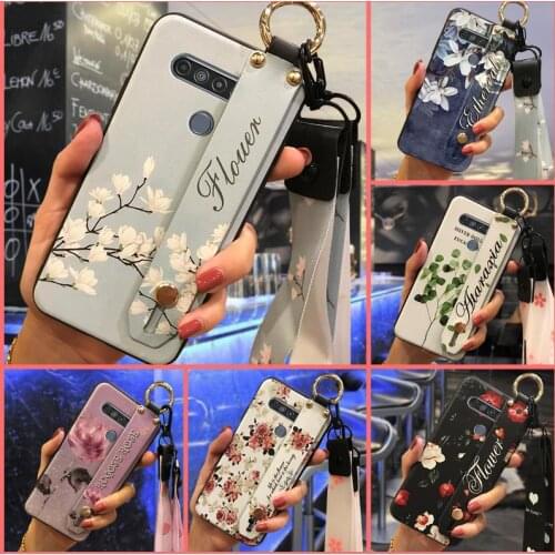 Back Cover Wrist Strap Phone Case For LG K41S/K51S Dirt-resistant For Woman Wristband Flower