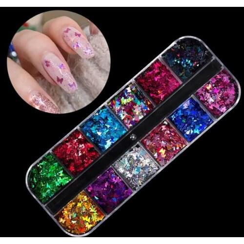 Mirror Sparkly Butterfly Nail Sequins Paillette Mixed Colors Nail Holographic Glitter Unicorn 3D Flakes Slices Art Accessories
