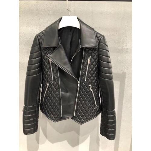 Genuine Leather Jacket Women Luxury Moto Biker Autumn 2021 Womens Jacket Black Real Sheepskin Coat Ladies