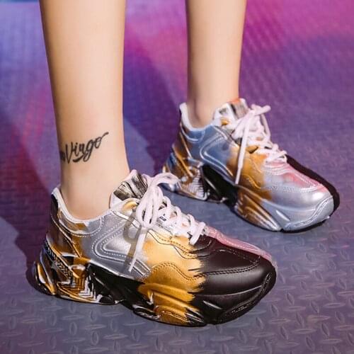 Rimocy 2021 New Mix Color Platform Sneakers Women Autumn Thick Bottom Vulcanize Shoes Woman Round Toe Lace Up Sports Shoes
