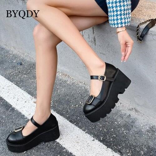 BYQDY Autumn High Platform Pumps Punk Buckle Gothic Chunky Heels Patent Leather Pumps For Ladies 2021 Party Wedges Shoes Woman