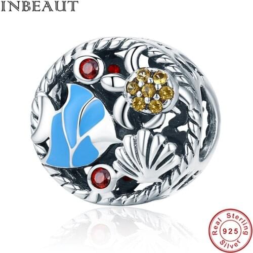 INBEAUT Women Jewelry Making 100% Real 925 Sterling Silver Ocean Sea Crab Shell Fish Beads fit Fashion Bracelet DIY Gift