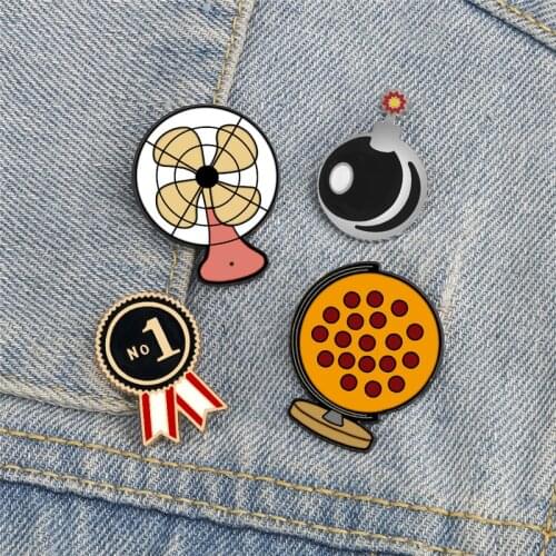 Creative Cartoon Brooch Bomb NO.1 Badge Electric fan Globe Enamel Pins Custom Metal Jewelry Lapel Backpack Denim Pin Funny Gifts